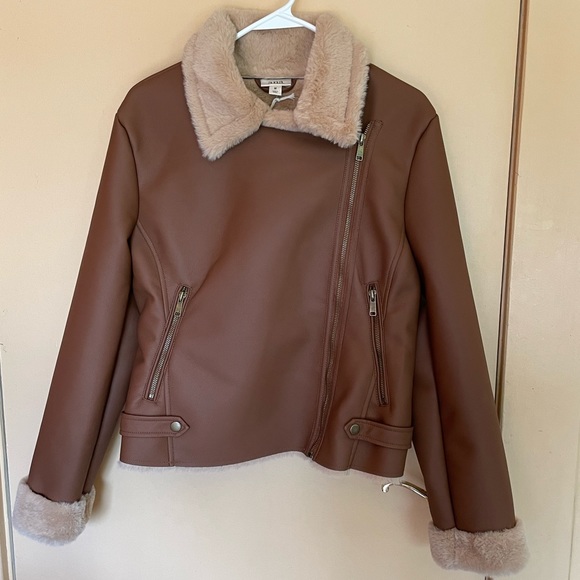 NWT Bomber Jacket Tobacco sherpa Lined Mid Length Size M - Picture 1 of 5